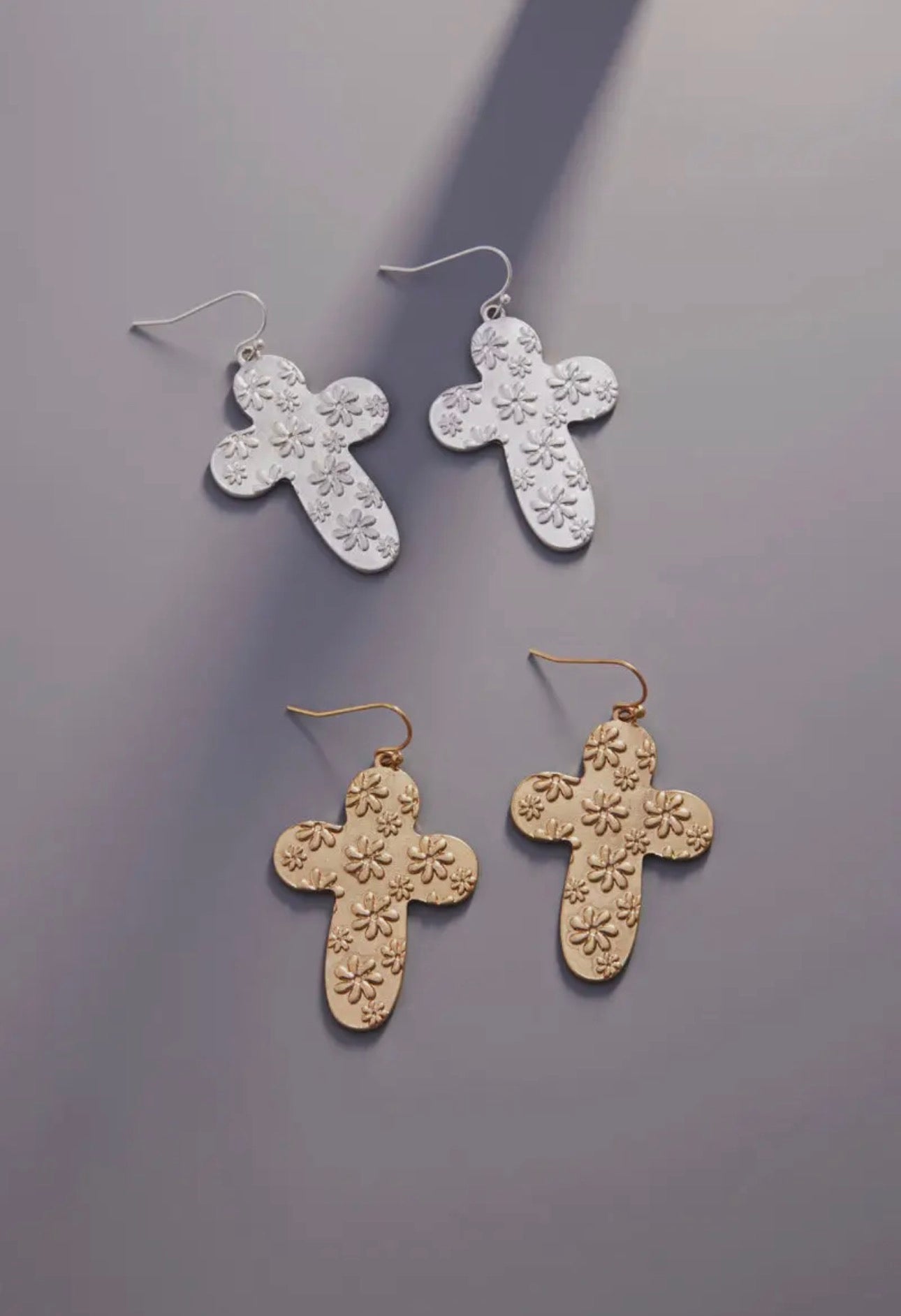 Cross Engraved Pattern Metal Hook Earrings