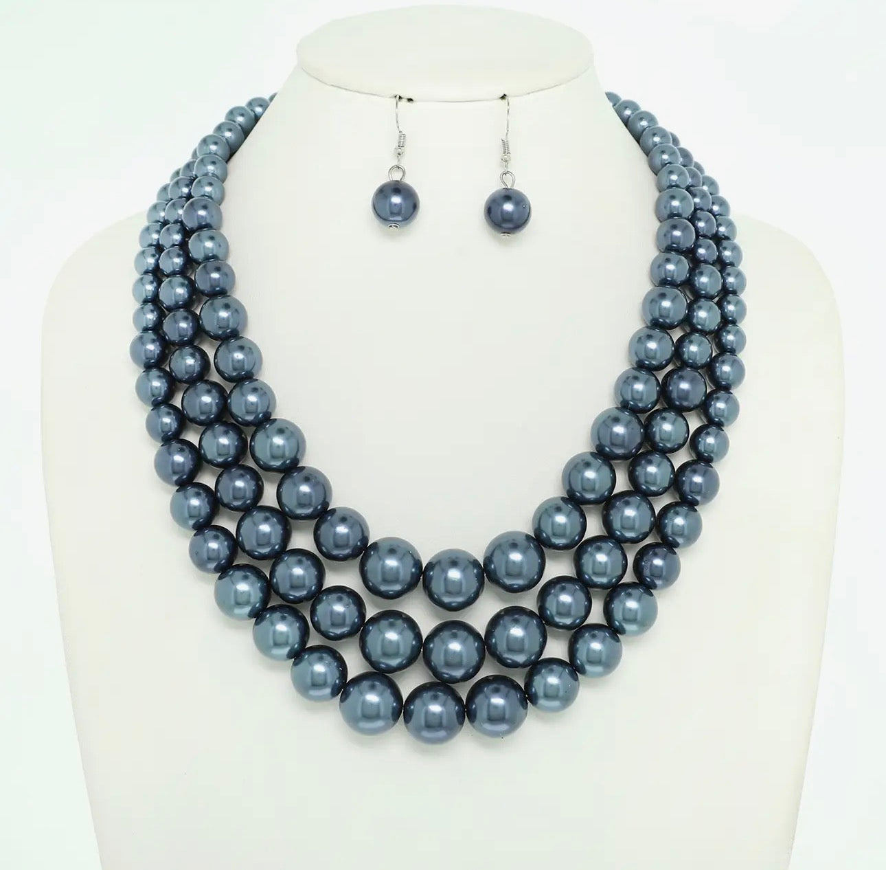 Multi-Strand Pearl Bead Necklace Earring Set