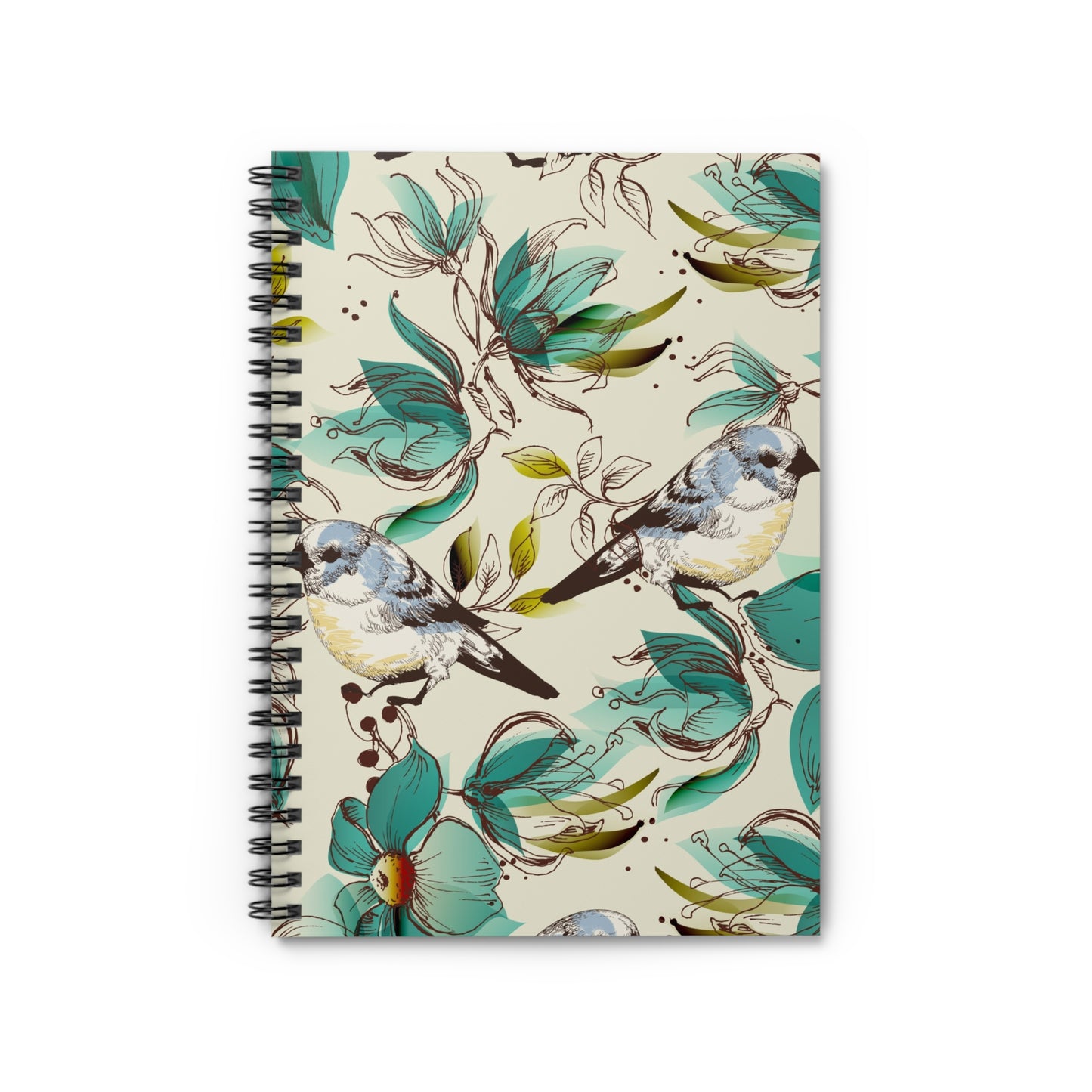 Bird & Teal Floral Spiral Notebook — Ruled Journal for Nature Lovers