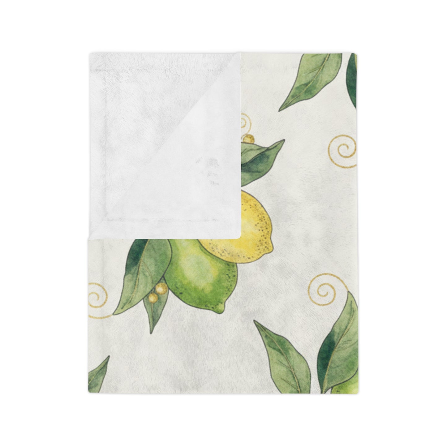 Lemon Blossom Velveteen Blanket — Soft Microfiber Throw with Watercolor Citrus Pattern