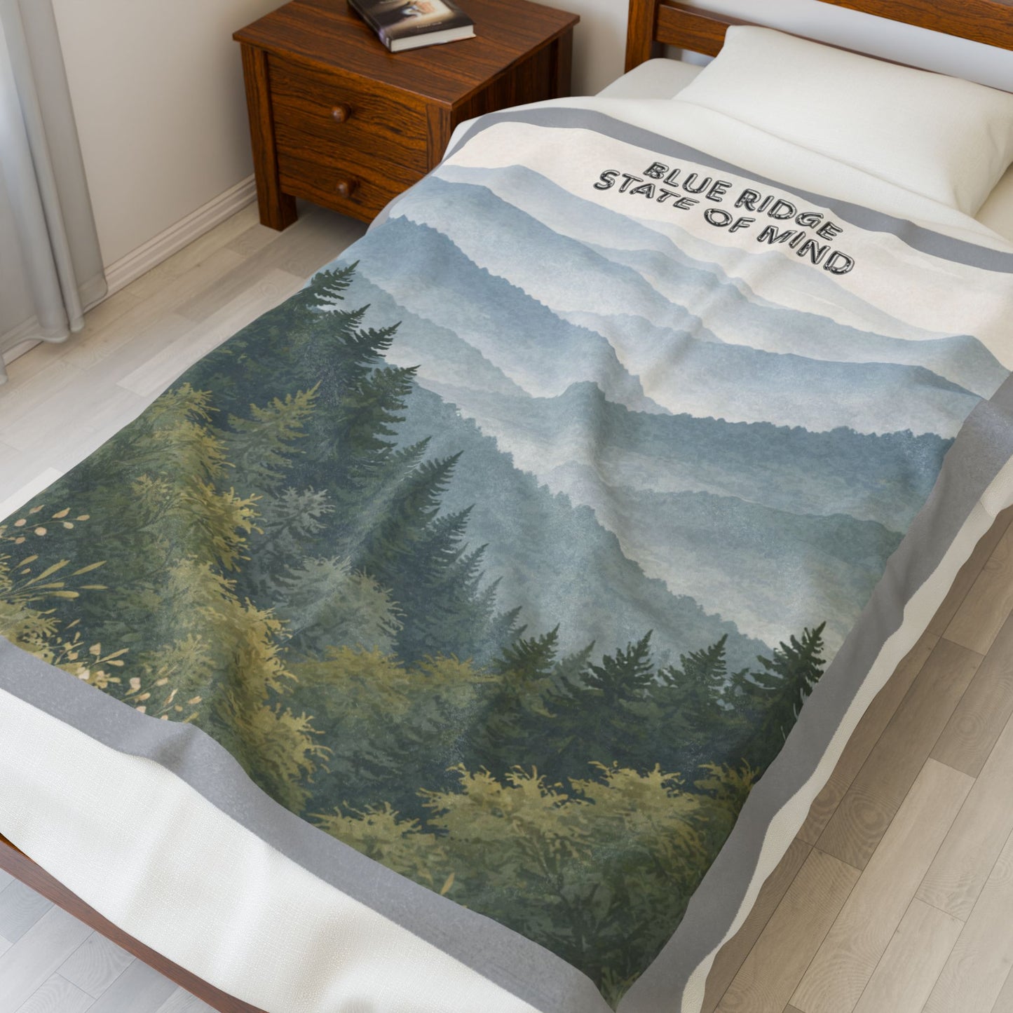 Velveteen Plush Blanket — "Blue Ridge State of Mind" Scenic Mountain Throw