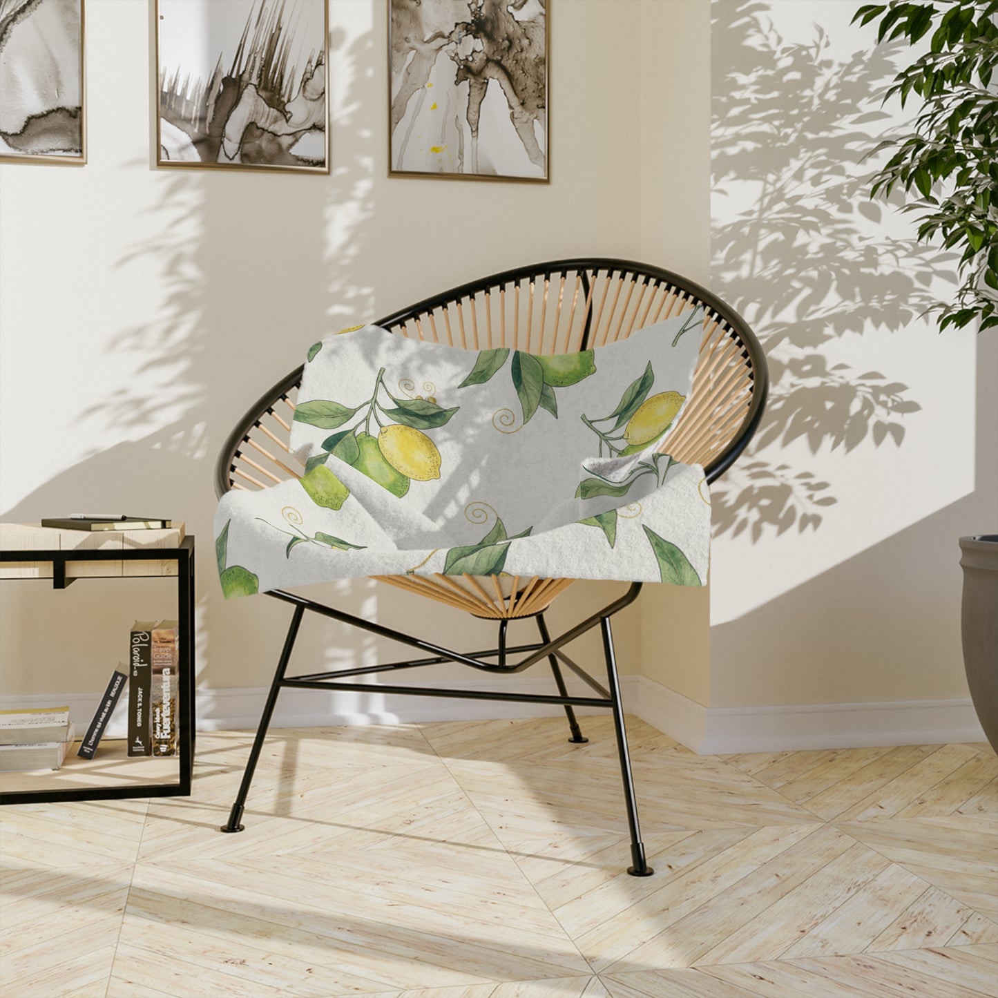 Lemon Blossom Velveteen Blanket — Soft Microfiber Throw with Watercolor Citrus Pattern