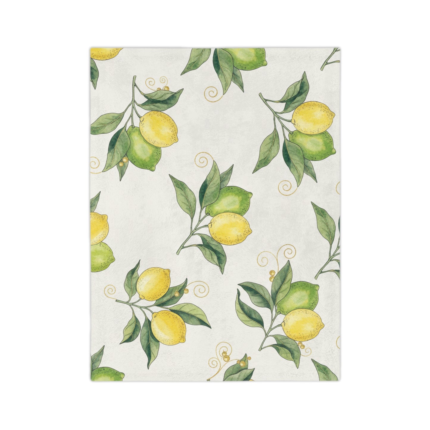 Lemon Blossom Velveteen Blanket — Soft Microfiber Throw with Watercolor Citrus Pattern