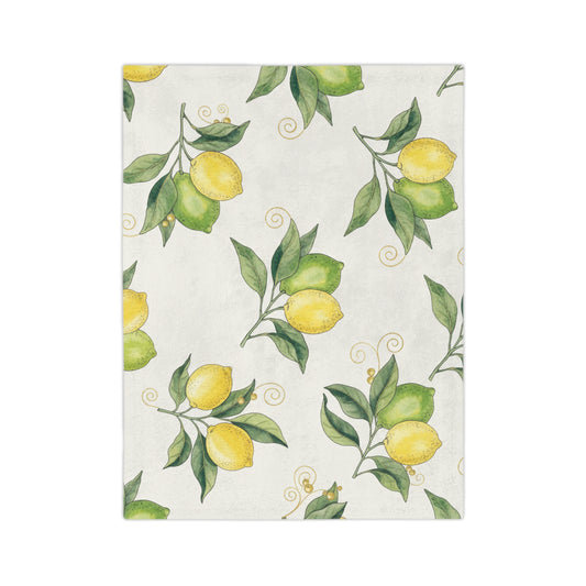 Lemon Blossom Velveteen Blanket — Soft Microfiber Throw with Watercolor Citrus Pattern