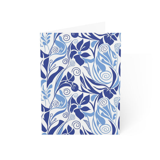 Floral Blue Swirl Greeting Cards — Pack of 10/30/50, Blank Inside