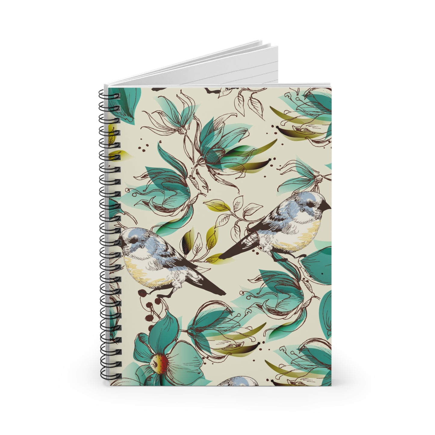 Bird & Teal Floral Spiral Notebook — Ruled Journal for Nature Lovers