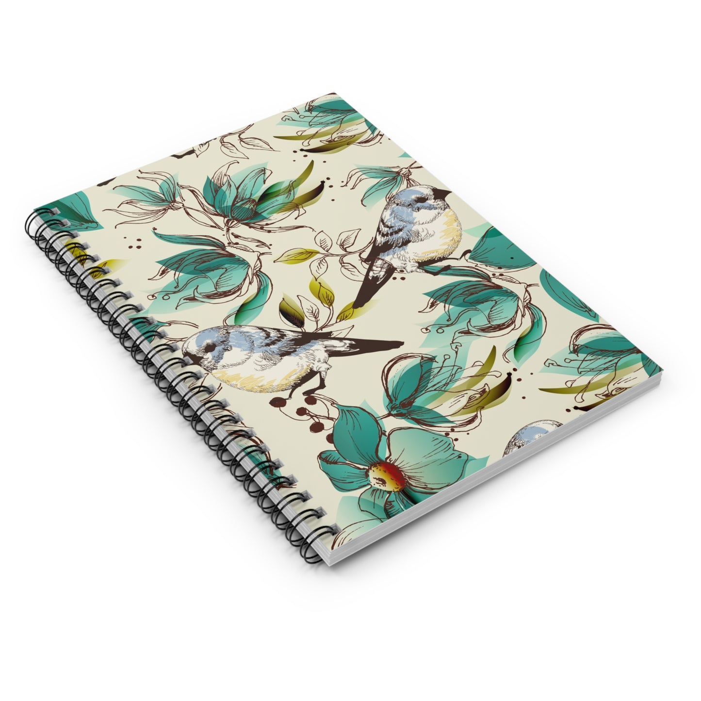 Bird & Teal Floral Spiral Notebook — Ruled Journal for Nature Lovers