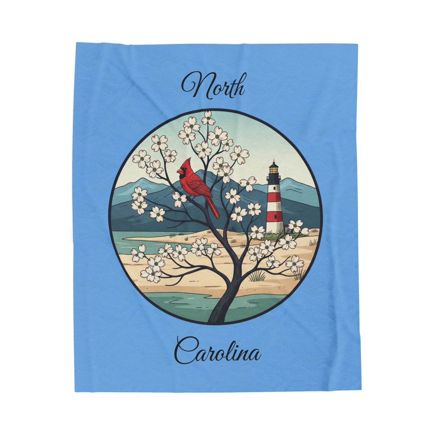 Velveteen Blanket — North Carolina Cardinal & Lighthouse Coastal Throw