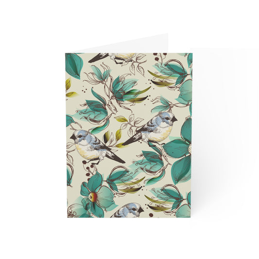 Botanical Bird Greeting Cards — Floral Birdnote Blank Cards (Pack of 1/10/30/50)