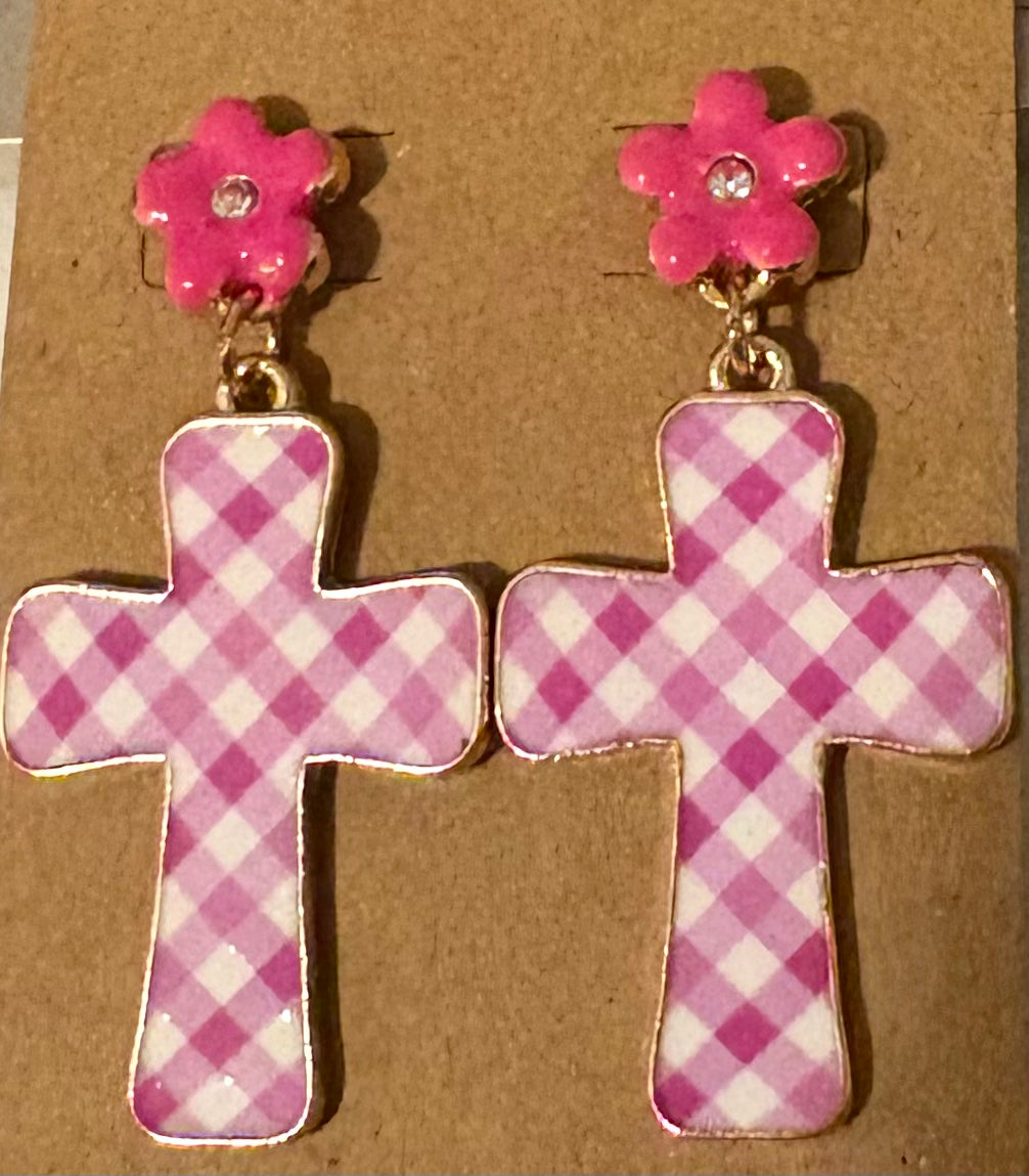 Cross Enamel Pattern Titanium Post Earrings