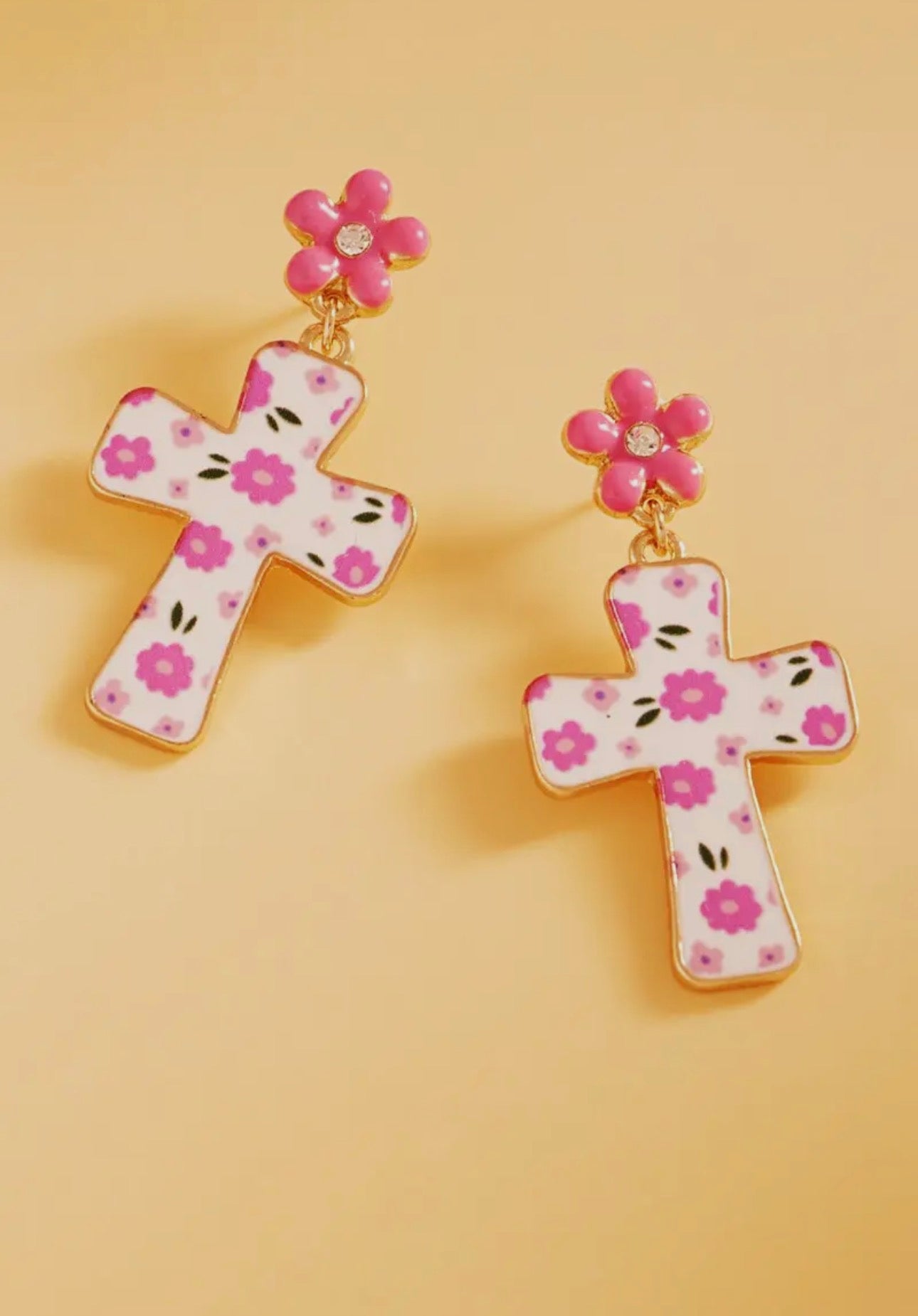 Easter Cross Enamel Pattern Titanium Post Earrings