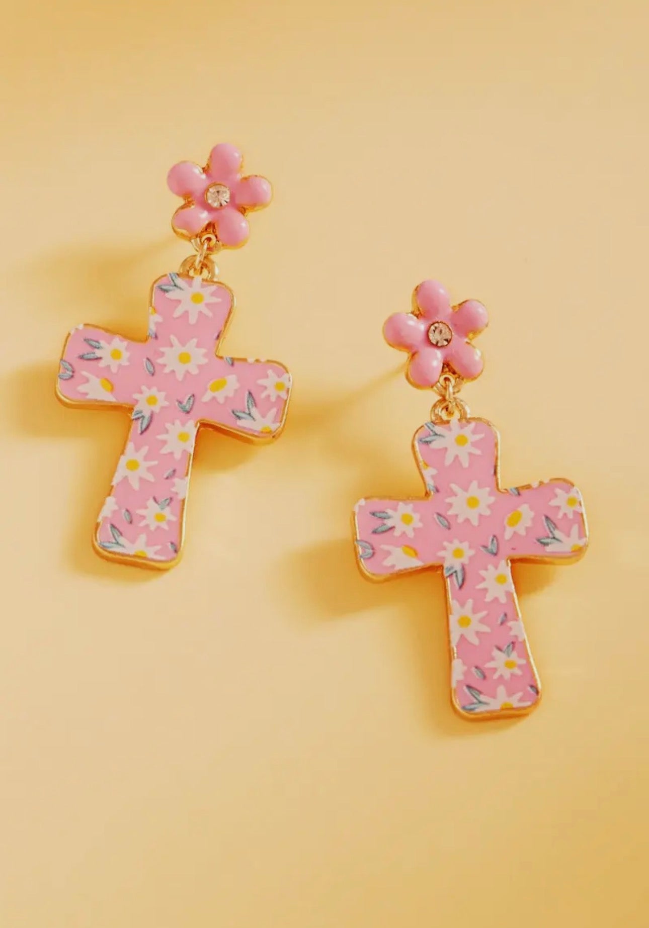 Easter Cross Enamel Pattern Titanium Post Earrings