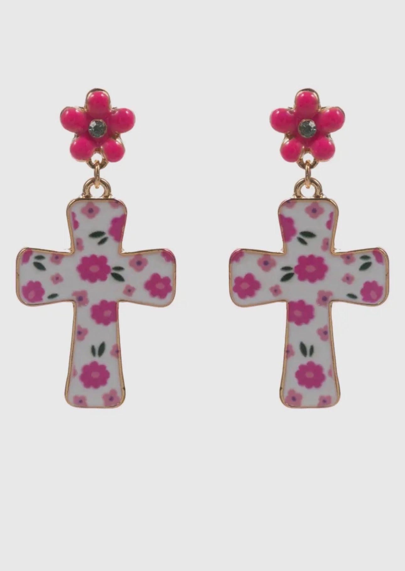 Easter Cross Enamel Pattern Titanium Post Earrings