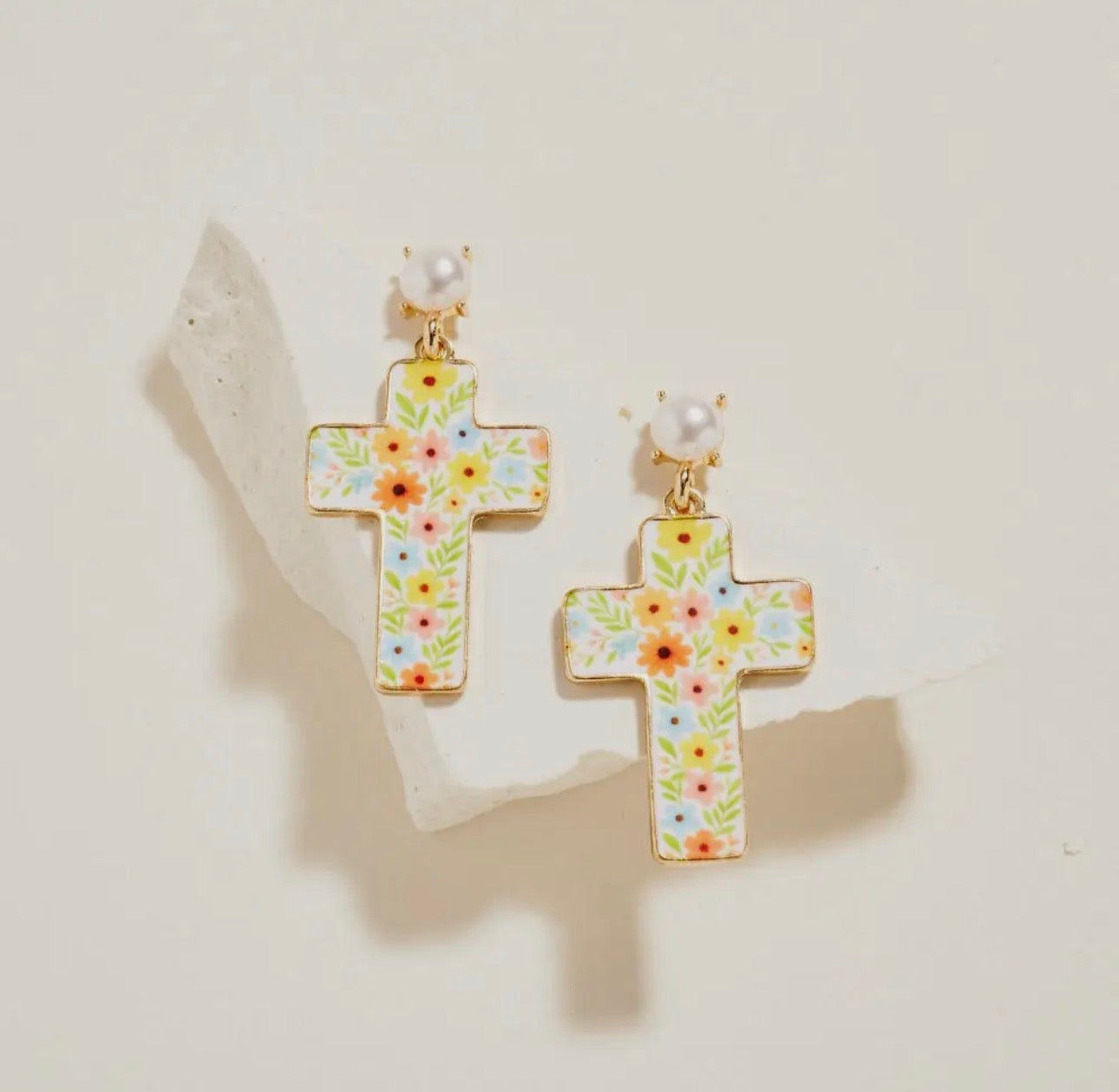 Easter Cross Enamel Pattern Titanium Post Earrings