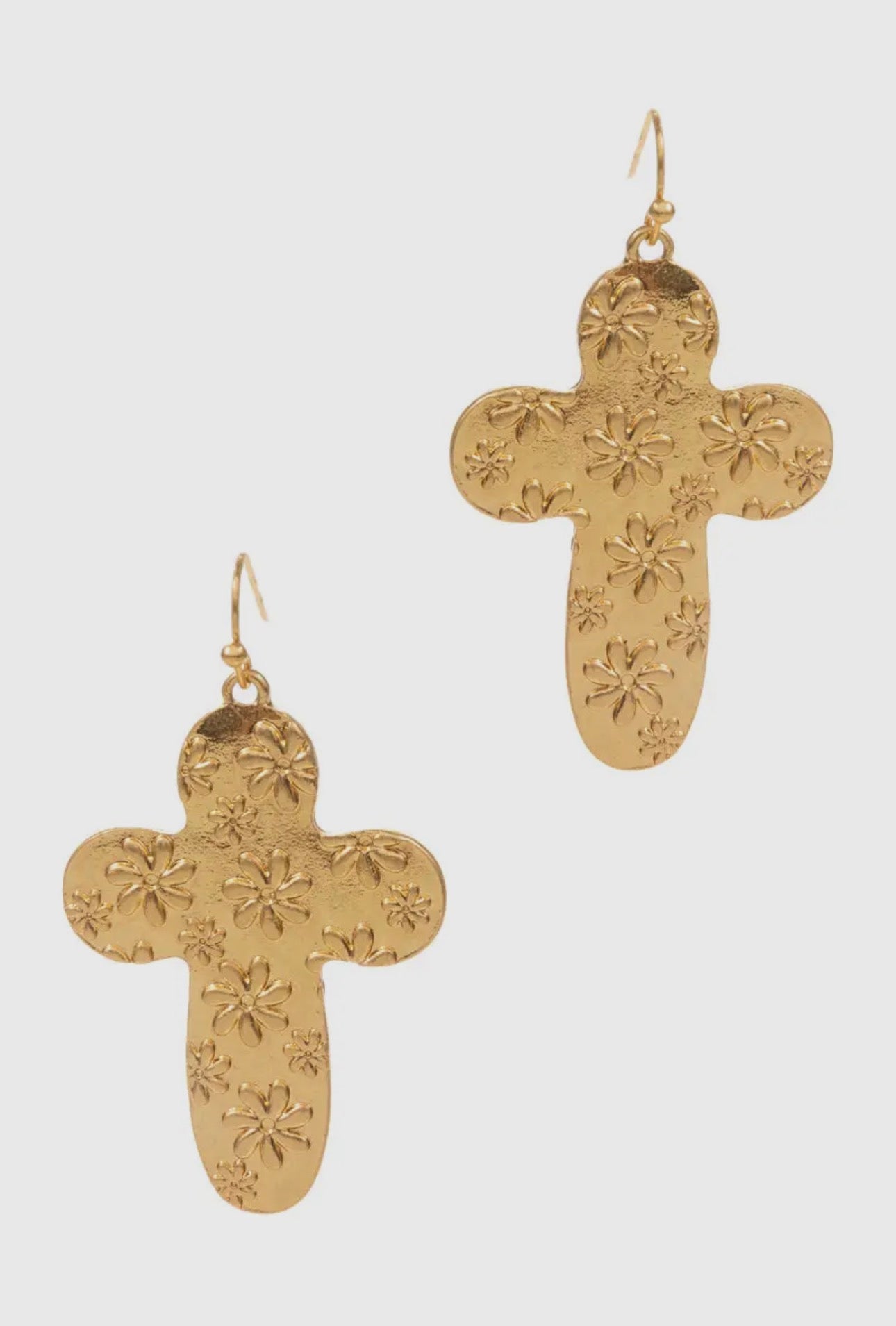 Cross Engraved Pattern Metal Hook Earrings