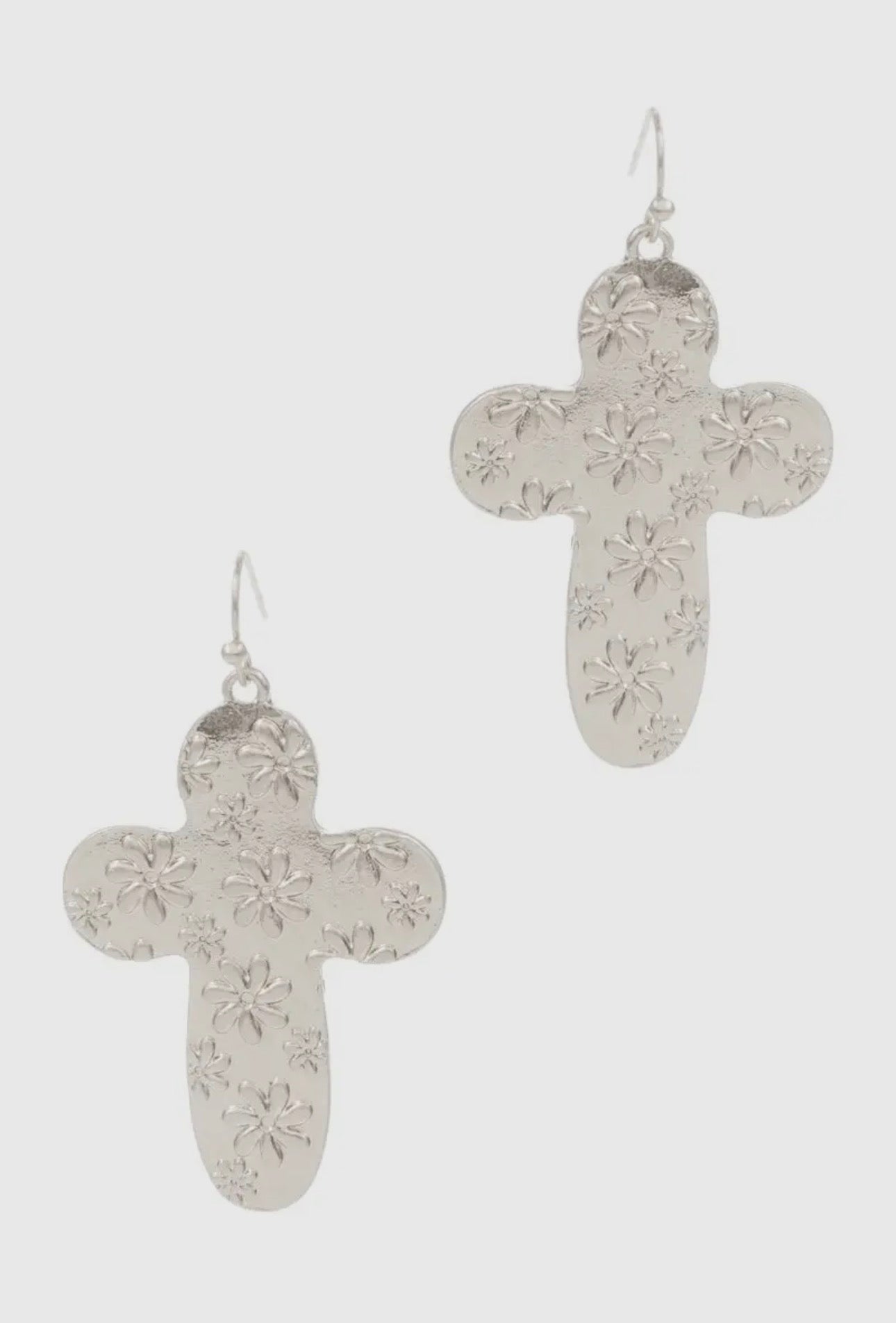 Cross Engraved Pattern Metal Hook Earrings