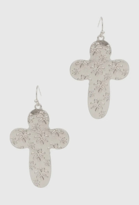 Cross Engraved Pattern Metal Hook Earrings