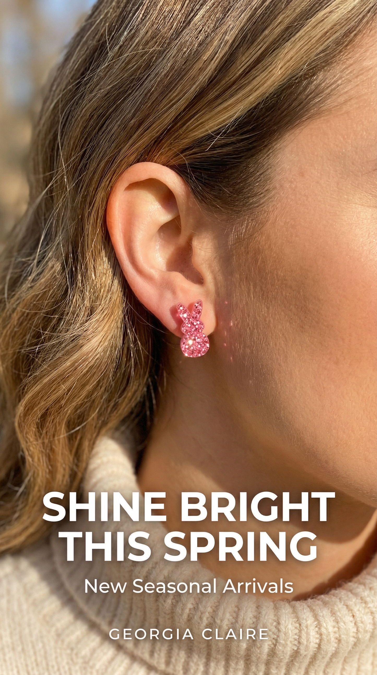 16mm Pink Glitter Marshmallow Small Bunny Studs - Easter Earrings