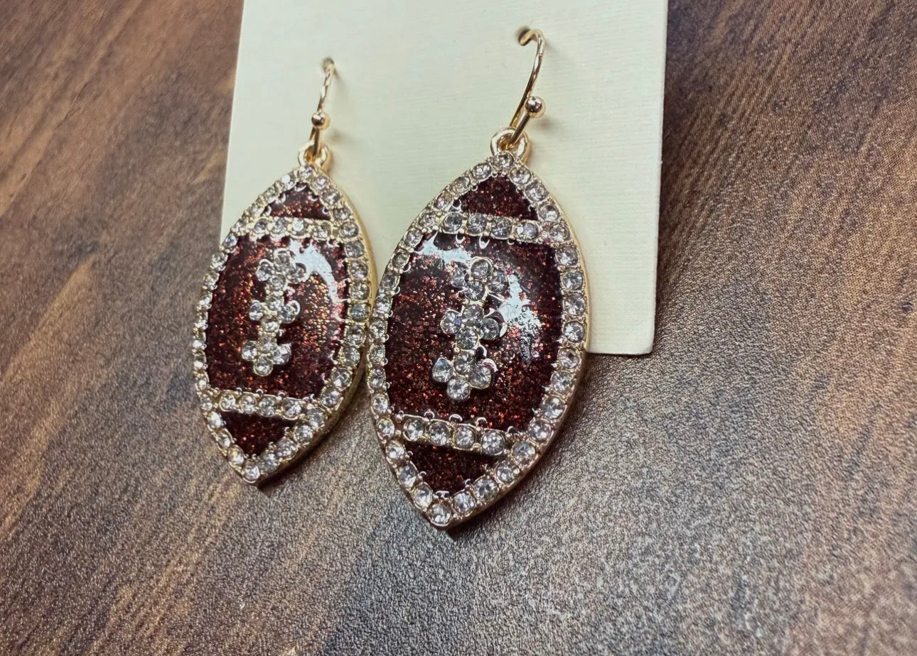 Football Rhinestone Bling Earrings
