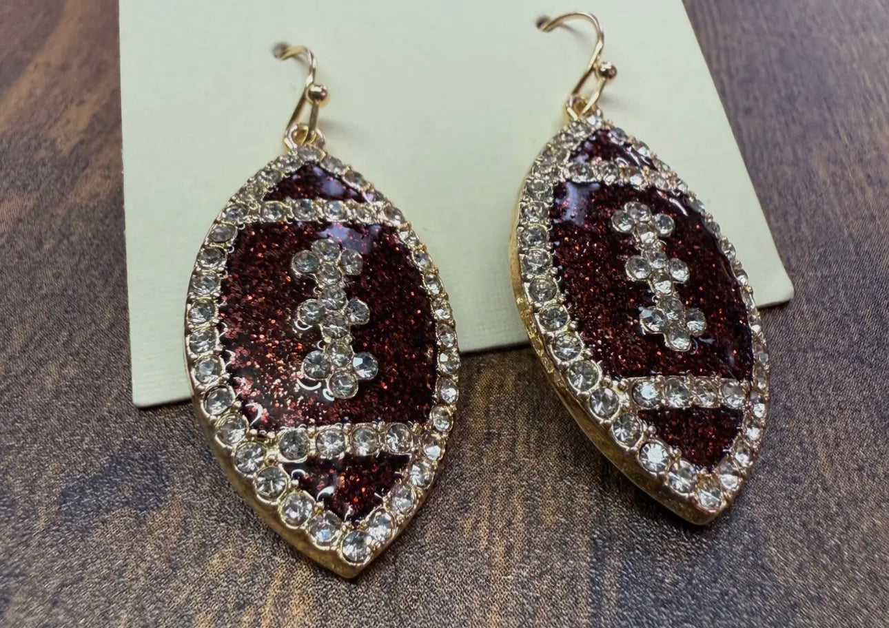 Football Rhinestone Bling Earrings