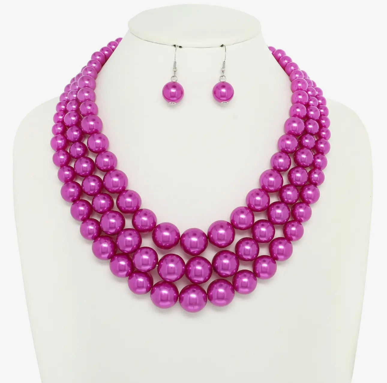 Multi-Strand Pearl Bead Necklace Earring Set