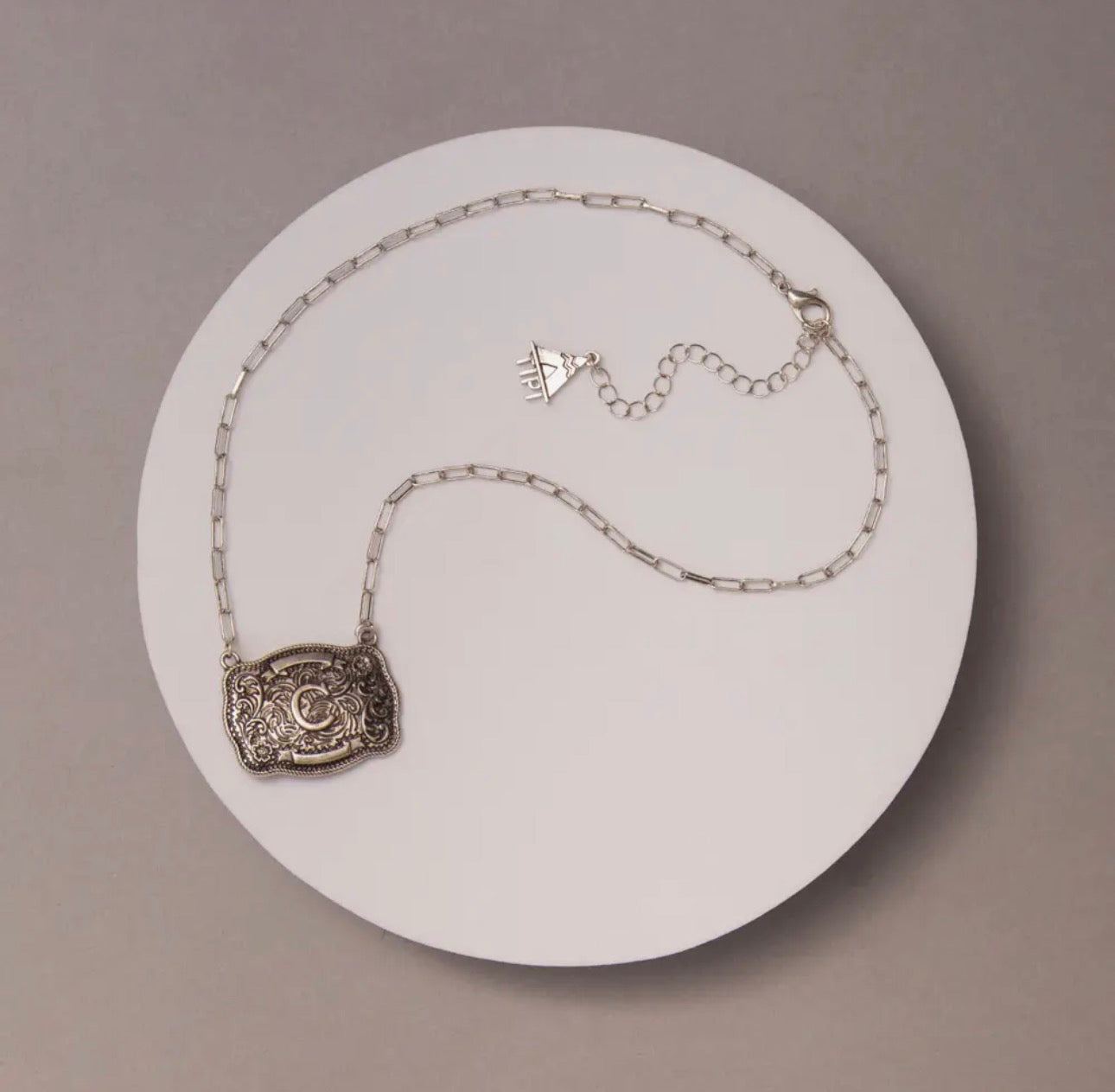 Western Buckle Initial Necklace