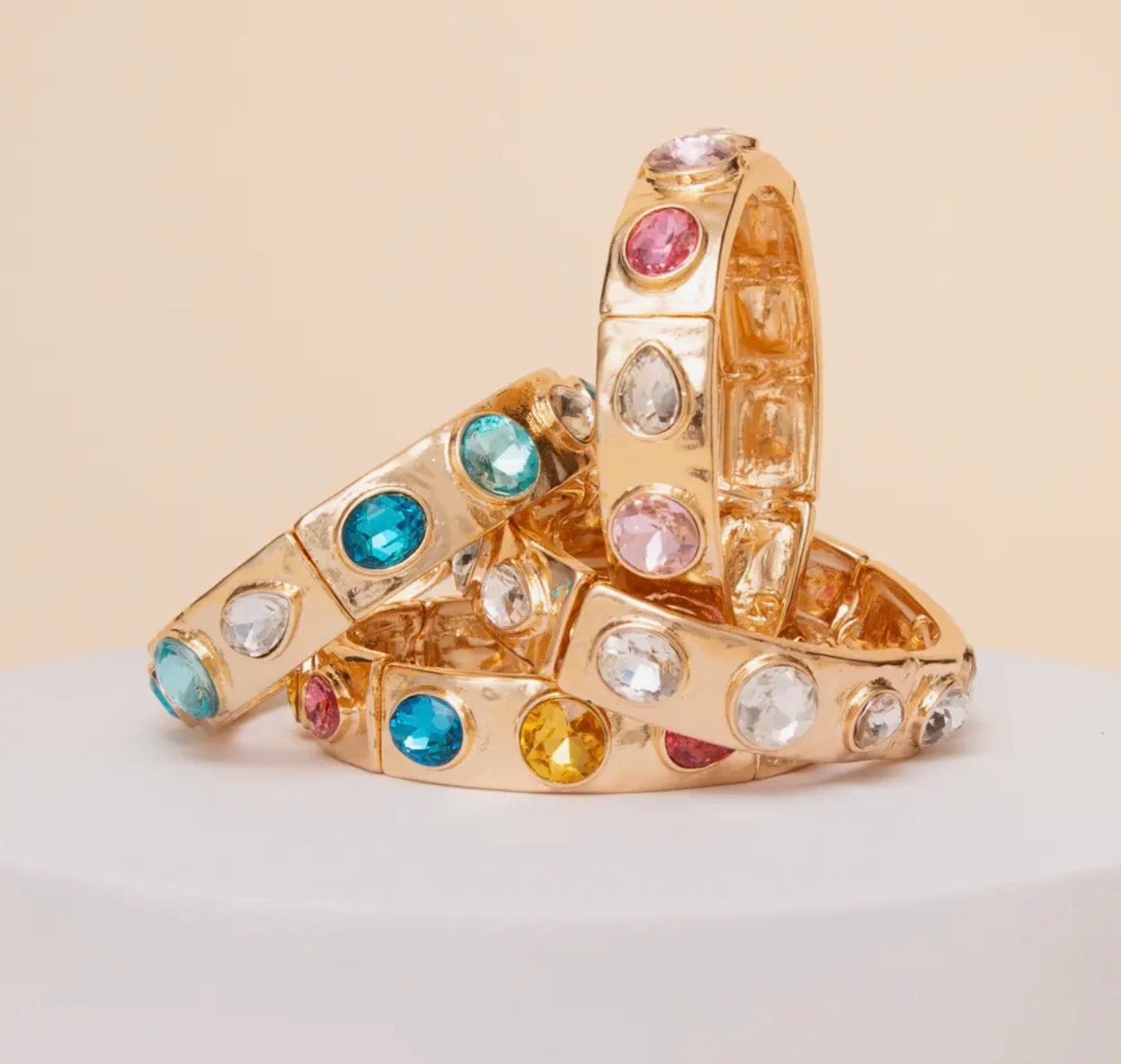 Stretch Hinge Bangle Bracelet with Crystal Accents
